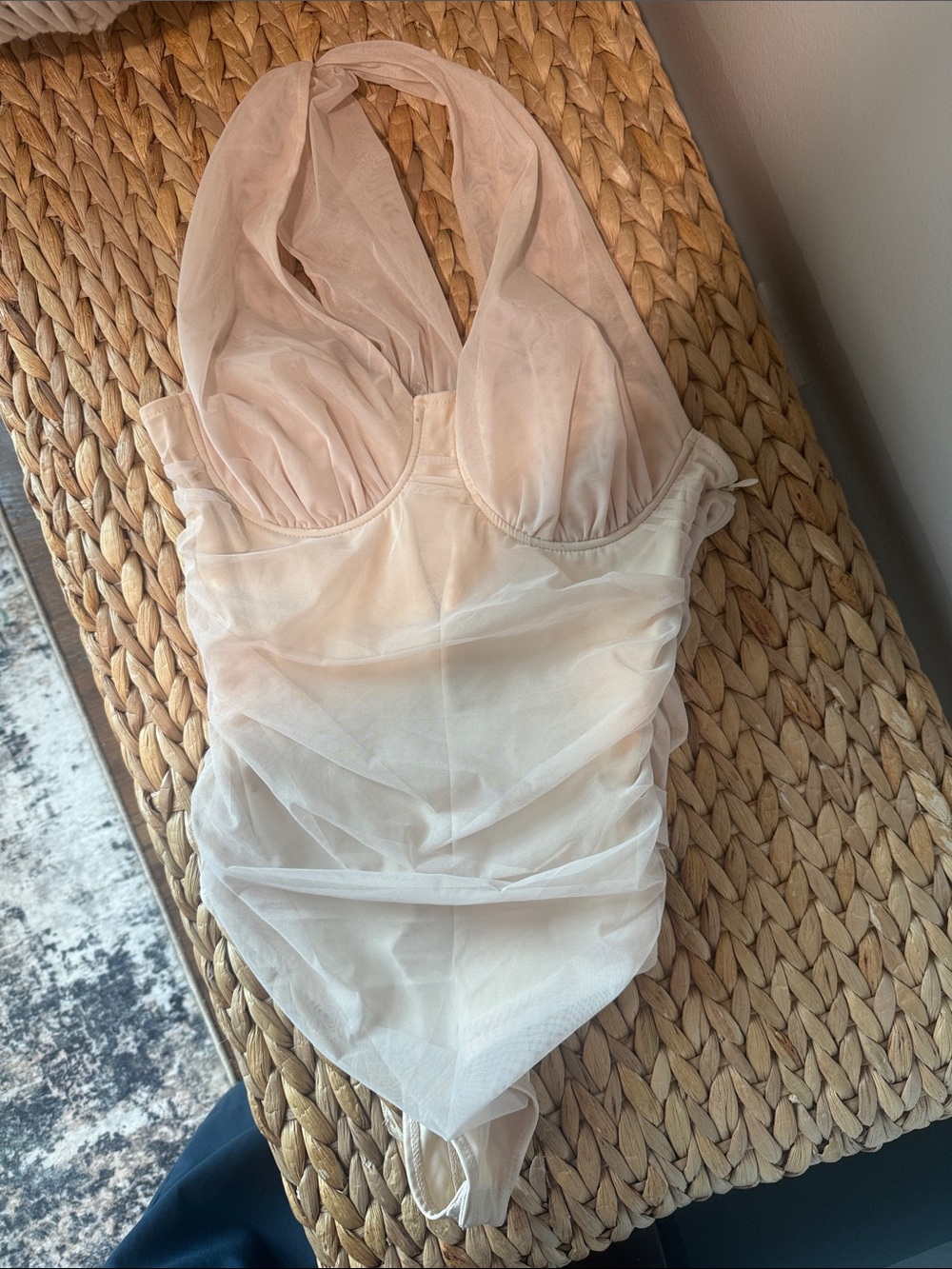 Le Lis Sheer Halter Bodysuit in Blush Nude